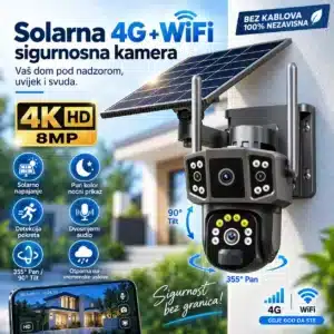 Solarna 4G SIM WiFi Kamera 8Mp Video Nadzor Noćni Vid u Boji